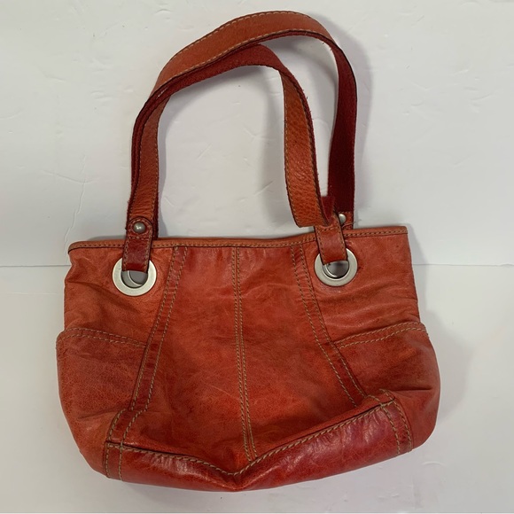 Fossil Vintage Red leather purse handbag tote with 2 side‎ pockets - Picture 1 of 12